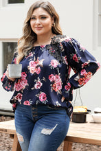 Load image into Gallery viewer, Navy Blue Plus Size Crochet Detail Cold shoulder Floral Blouse
