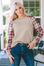Load image into Gallery viewer, Apricot Plaid Raglan Sleeve Sweatshirt
