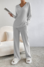 Load image into Gallery viewer, Khaki Ribbed Knit V Neck Slouchy Two-piece Outfit
