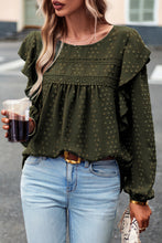 Load image into Gallery viewer, Black Lace Eyelet Ruffle Shoulder Long Sleeve Blouse
