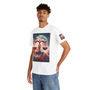 Cosmic Libra Justice Tee, Celestial Balance Shirt, Astrology Themed T-Shirt, Gift for Science Lovers, Unisex Heavy Cotton Tee