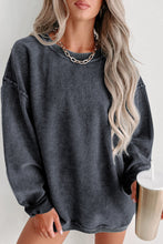 Load image into Gallery viewer, Green Solid Ribbed Knit Round Neck Pullover Sweatshirt
