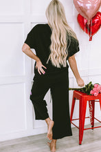 Load image into Gallery viewer, Black Sequin Heart Popping Graphic Textured 2pcs Outfit
