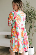 Load image into Gallery viewer, Green Floral Puff Sleeve Collar Buttoned Babydoll Dress
