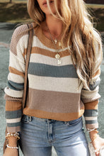 Load image into Gallery viewer, Taupe Classic Round Neck Colorblock Knit Sweater
