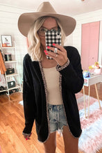 Load image into Gallery viewer, Black Leopard Contrast Waffle Knit Open Front Cardigan
