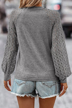 Load image into Gallery viewer, Gray Contrast Lace Raglan Sleeve Plicated Knit Top
