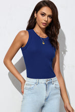 Load image into Gallery viewer, Blue Solid Round Neck Ribbed Tank Top
