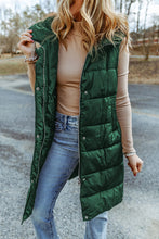 Load image into Gallery viewer, Dark Grey Hooded Long Quilted Vest Coat
