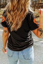 Load image into Gallery viewer, Black Glittering Pumpkin Face Graphic Crewneck Halloween T Shirt
