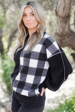 Load image into Gallery viewer, Black Checkboard Patchwork Exposed Stitching Collared Top
