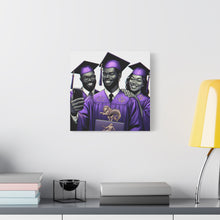 Load image into Gallery viewer, Graduation Celebration Canvas Print, Wall Art for Graduates, Purple Graduation Gift, College Commencement Decor, Customizable Canvas
