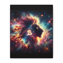 Load image into Gallery viewer, Cosmic Lion Art Canvas Print, Zodiac Wall Art, Leo Decor, Celestial Home Decor, Astrology Gift, Vibrant Galaxy Art
