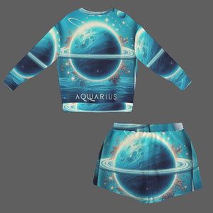 Designer (41) Aquarius  Long Sleeve Fleece Sweatshirt & Drawstring Shorts Set