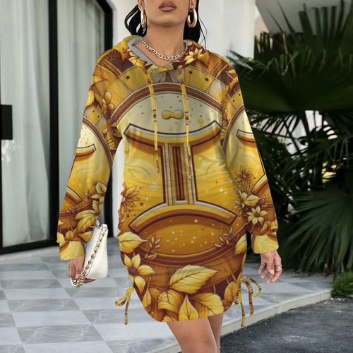 Design 85 Gemini long sleeve hooded drawstring sweatshirt dress