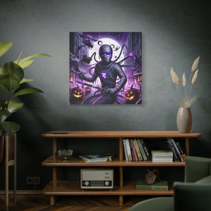 Ninja Halloween Wall Art, Frightening Home Decor, Glow-in-the-Dark Canvas