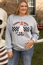 Load image into Gallery viewer, Light Grey Creep It Real Ghost Print Plus Size Sweatshirt
