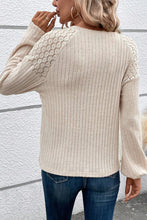 Load image into Gallery viewer, Parchment Contrast Lace Raglan Sleeve Buttoned Ribbed Top
