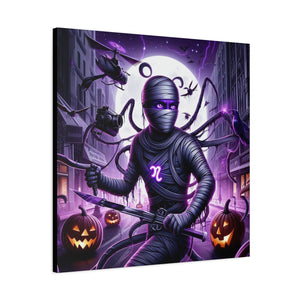 Ninja Halloween Wall Art, Frightening Home Decor, Glow-in-the-Dark Canvas