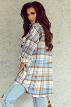 Load image into Gallery viewer, Sky Blue Plaid Flap Pocket Long Sleeve Shacket
