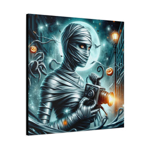 Spooky Mummy Canvas Art, Halloween Home Decor, Unique Wall Art, Horror Theme Decoration, Ghostly Photography Print