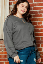 Load image into Gallery viewer, Dark Grey Plus Size Exposed Seam Crinkle Patchwork Top
