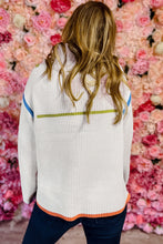 Load image into Gallery viewer, White Colorful Edge Quarter Zip Drop Shoulder Sweater
