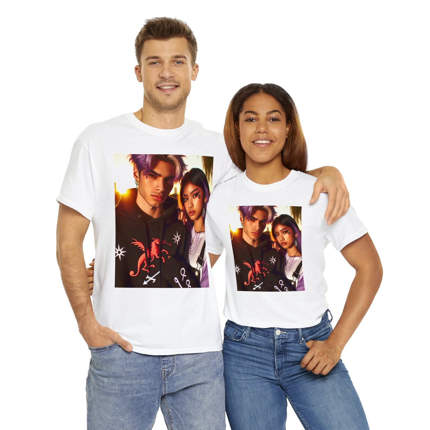 Unisex Sagittarius Couple (1) Heavy Cotton Tee