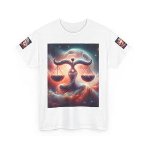 Cosmic Libra Justice Tee, Celestial Balance Shirt, Astrology Themed T-Shirt, Gift for Science Lovers, Unisex Heavy Cotton Tee