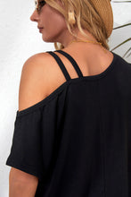 Load image into Gallery viewer, Black Asymmetric Criss Cross One Shoulder T Shirt
