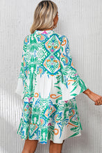 Load image into Gallery viewer, White Printed Tribal Bracelet Sleeve Buttoned Mini Dress
