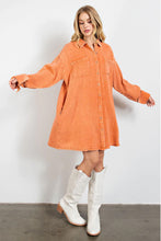 Load image into Gallery viewer, Orange Crinkled Dual Chest Pocket Oversized Shirt Dress
