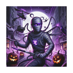 Ninja Halloween Wall Art, Frightening Home Decor, Glow-in-the-Dark Canvas