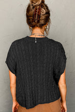 Load image into Gallery viewer, Black Crew Neck Cable Knit Short Sleeve Sweater
