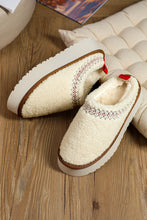 Load image into Gallery viewer, White Embroidered Sherpa Plush Thick Sole Winter Slippers
