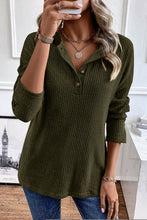 Load image into Gallery viewer, Jungle Green Rib Textured Henley Knit Top
