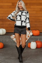 Load image into Gallery viewer, Black Halloween Ghost Checkered Drop Shoulder Sweater
