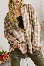Load image into Gallery viewer, Brown Multi Plaid Patchwork Raw Edge Casual Shirt
