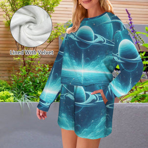 Design 120059663 Aquarius  Long Sleeve Fleece Sweatshirt & Drawstring Shorts Set