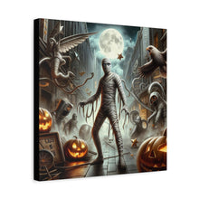 Load image into Gallery viewer, Spooky Mummy Art Canvas Print | Halloween Home Decor, Fall Wall Art, Unique Gift, Framed Mummy Artwork, Creepy Halloween Decor
