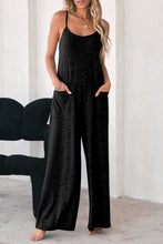 Load image into Gallery viewer, Black Patch Pockets Spaghetti Strap Wide Leg Jumpsuit
