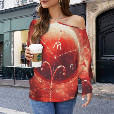 Designer (18) Aries Casual Long Batwing Sleeve Off Shoulder Sweater