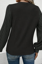 Load image into Gallery viewer, Black Contrast Ribbed Bishop Sleeve Top
