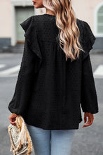 Load image into Gallery viewer, Black Lace Eyelet Ruffle Shoulder Long Sleeve Blouse
