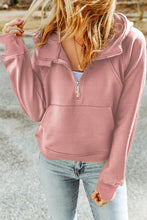 Load image into Gallery viewer, Pink Quarter Zip Kangaroo Pocket Hoodie
