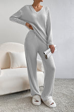 Load image into Gallery viewer, Khaki Ribbed Knit V Neck Slouchy Two-piece Outfit
