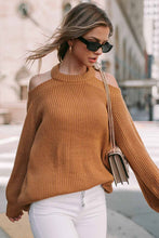 Load image into Gallery viewer, Brown Crew Neck Cold Shoulder Hollow-out Back Sweater
