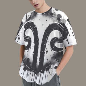 Capricorn Round Neck Loose T-Shirt (Inky Splatter) 3