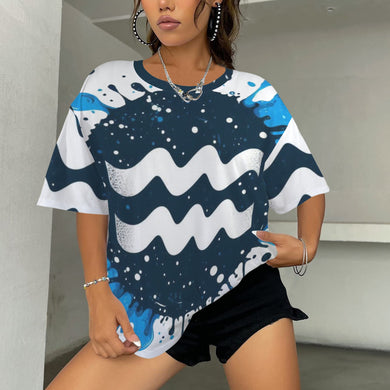 Aquarius Round Neck Loose T-Shirt (Inky Splatter) 4