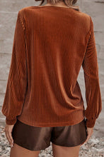 Load image into Gallery viewer, Chestnut Half Zip V Neck Ribbed Velvet Top
